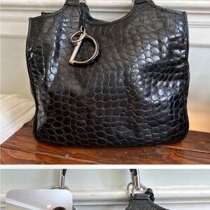 EUC Dior Black Patent Croccodile embossed shoulder bag